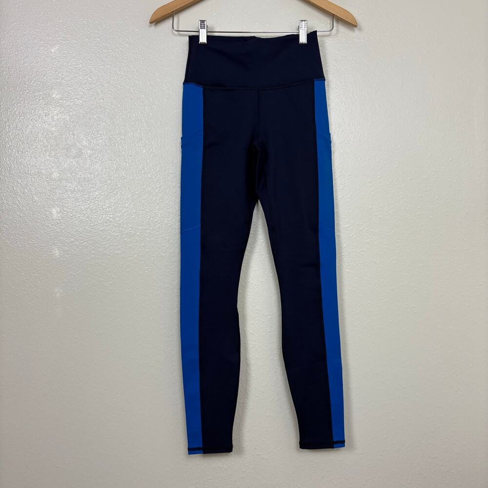 Fabletics Blue On-The-Go High Waisted Pocket Color Block Legging NWT - Picture 2 of 7